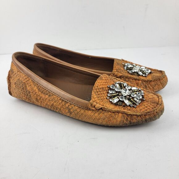Donald J Pliner Mystic Beaded Flats Snakeskin Embellished Loafers Size 10M - Picture 9 of 11